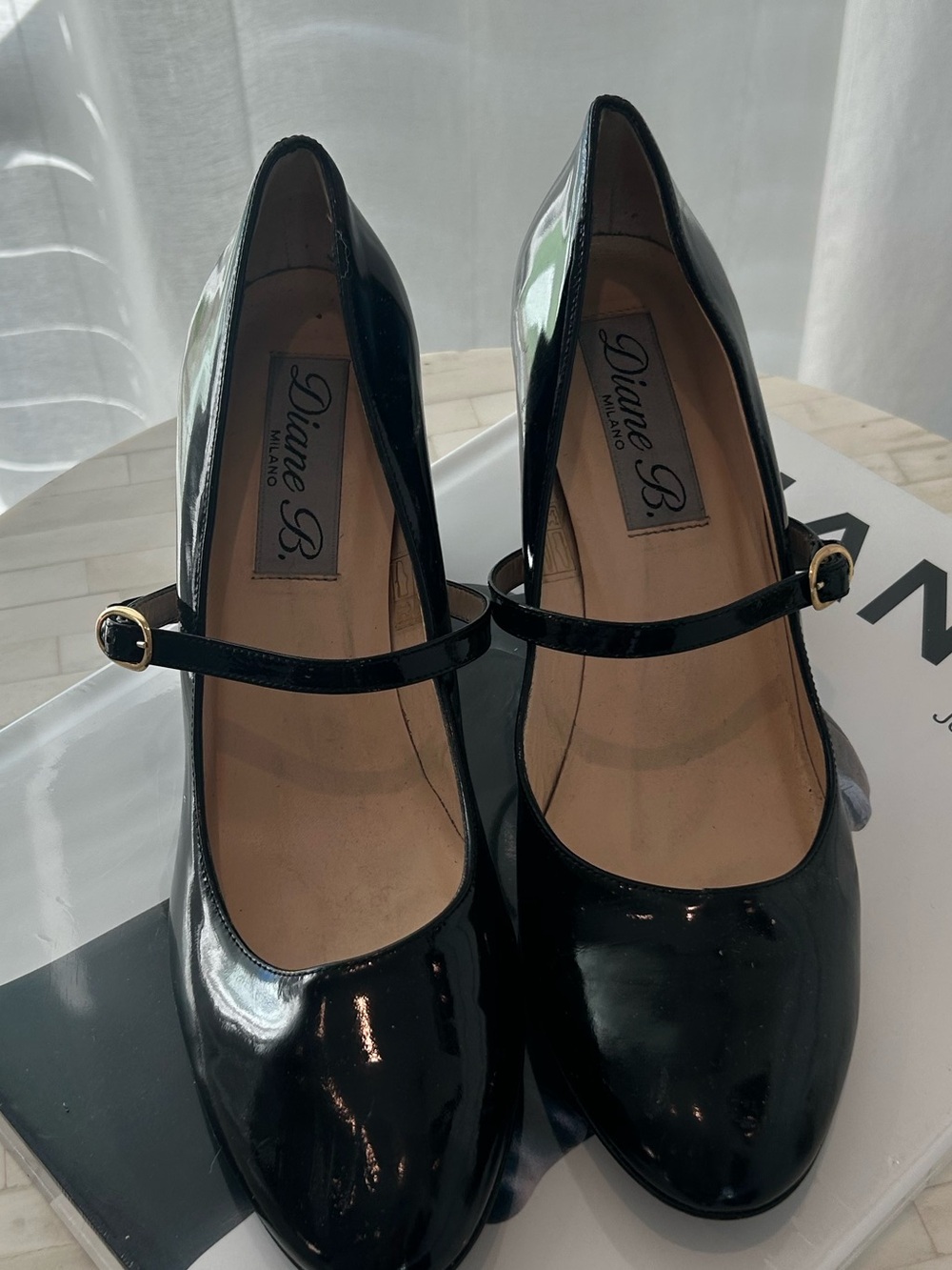 Diane B Black Patent Mary Jane Pumps